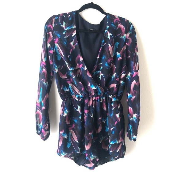 Lucca Couture Navy Abstract Print Shorts Romper - Picture 1 of 9